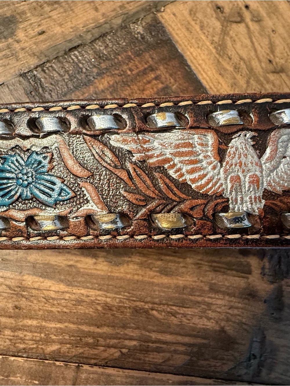 Vintage Handcrafted Brown Floral Embroidered Leather Belt Western Rustic Country - Picture 2 of 10